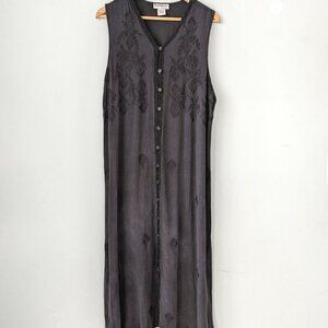 Embroidered Boho Sleeveless Button Front Maxi Festival Dress 1X